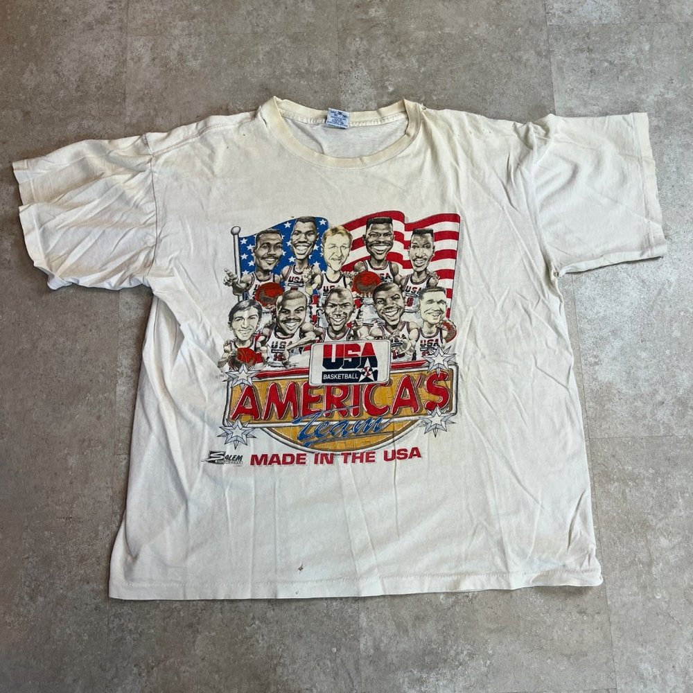 Vintage Salem Single Stitch 1992 Dream Team Caricature Tee Size XL